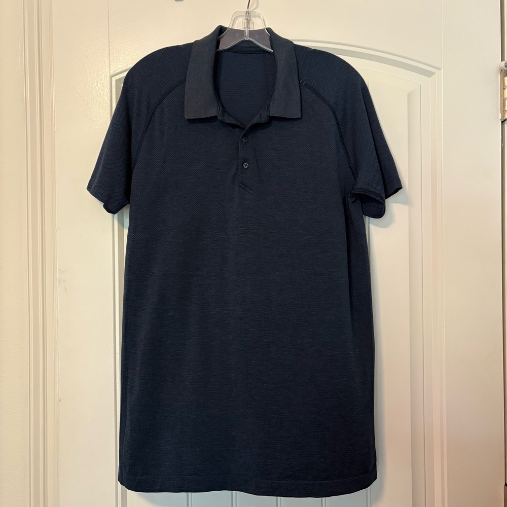 Lululemon Athletica Navy Blue Metal Vent Tech Polo Shirt Men’s Size Large